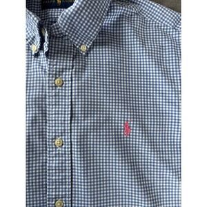Ralph Lauren Button Down Collar Shirt Men's Small blue gingham pink pony EUC